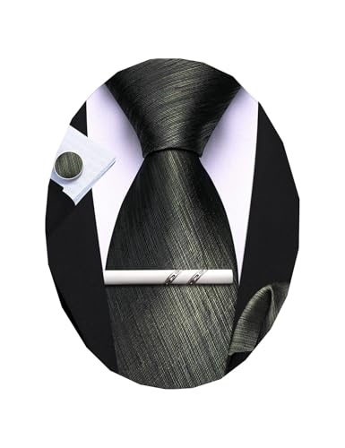 Image of Barry.Wang Striped Men Ties Set Silk Necktie Handkerchief Cufflinks