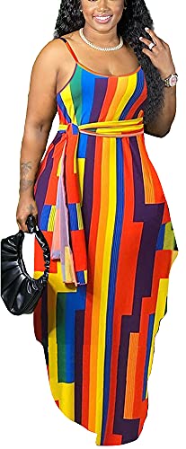 Image of BFFBABY Women's Casual Maxi Dress Sleeveless Tie Dye Spaghetti Strap Summer Plus Size Swing Sundress with Pockets