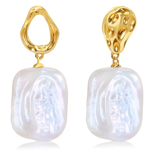 Freshwater Baroque Pearls 14K Gold Earrings for Women,Gold Hypoallergenic Drop Earrings and Hoop Earrings for Women,Charms for Jewellery Used to Daily Wear,Festival Gifts