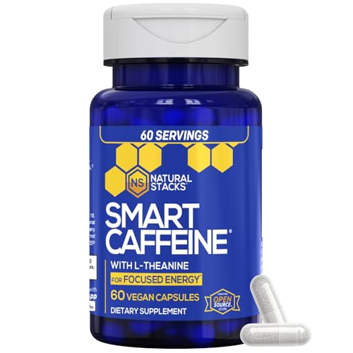 Image of NATURAL STACKS Smart Caffeine Pills - 100mg Caffeine + 200mg L-Theanine Supplement - Supports Energy and Focus - No Jitters and No Crash - 60 Capsules (Pack of 2)