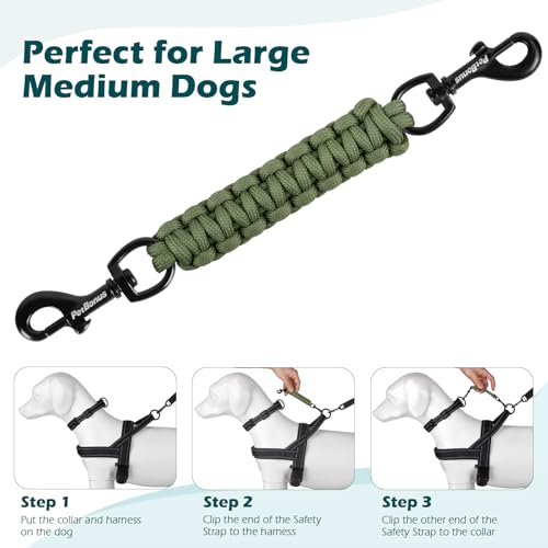 PetBonus Hundehalsband Clips, handgefertigtes Sicherungsband für Hundegeschirr, Stachelhalsband, doppelendiger Leinenverbinder (Armeegrün)