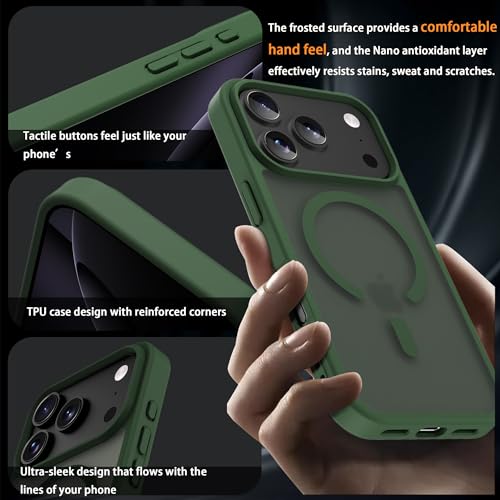 Image of Magnetic for iPhone 17 Pro Phone Case, [Compatible with MagSafe], Screen Protector X1, [Military Grade Drop Protection],Matte Finish,Slim,Shockproof,Protective (Green, iPhone 17 Pro)