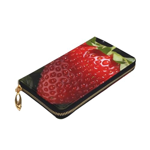 Fresh Strawberry Picture Leather Long Clutch Wallet for Fashionable Girls and Women - Durable, Stylish, and Functional, Black, One Size3