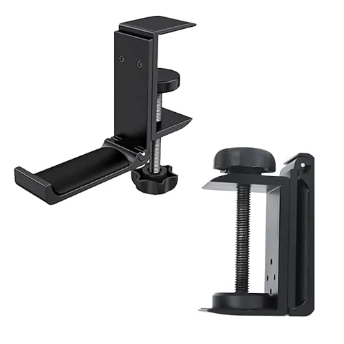 KD Essentials Kopfhörer Halterung & Headset Haken für mehr Ordnung auf dem Schreibtisch und im Büro, Gaming Headset Halter – werkzeugfreie Montage an der Tischkante (hochfestes Aluminium, schwarz)