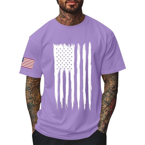 Camiseta estampada Happy 4th of July Independence Day Camiseta Streetwear Algodón Estampado Tops Camiseta Hombres Sportshirts USA Bandera Camiseta Transpirable Camiseta Casual Suave Cómodo, morado
