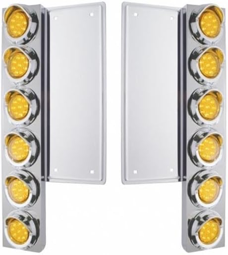 United Pacific 34577 Air Cleaner Light Bar, Front, Stainless Steel, with Bracket, Reflector/Clearance/Marker Light, Amber LED and Lens, with Chrome Bezels and Visors, 9 LED Per Light, for Freightliner