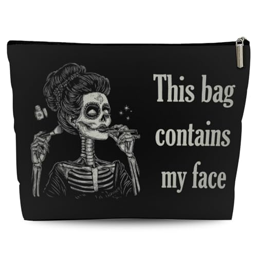 Goth Gifts for Women, This Bag Contains My Face, Gothic Makeup Bag, Witchy Spooky Cosmetic Bag with Zipper