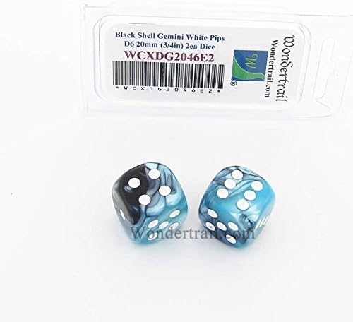 Wondertrail WCXDG2046E2 Black and Shell Gemini Dice with White Pips 20mm (3/4in) D6 Pack of 2
