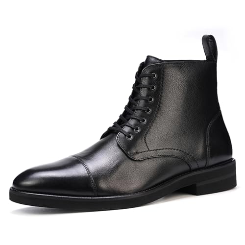 Anthony Veer James Lace-up Boots for Men | Full Grain Calfskin Leather | Studded Rubber Outsole | Ortholite Cushion Comfort Footbed | Blake Stitch Construction | Flat Waxed Laces | Black
