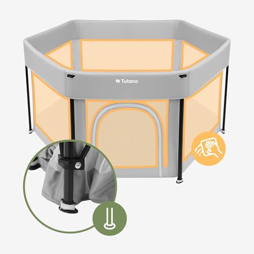 Tulano Cozy 30 Reise-Laufstall Baby faltbar 125x66 cm – Kompakter Kinderlaufstall mit Boden – Netzseiten – Reißverschluss-Tür – rutschfeste Füße – Tragetasche – Indoor & Outdoor – 6–36 Monate - Grau