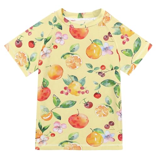 ALAZA Kids Rash Guard Boys Toddler Swim Shirts Short Sleeve Fruits Flowers Yellow UPF 50+ 3T