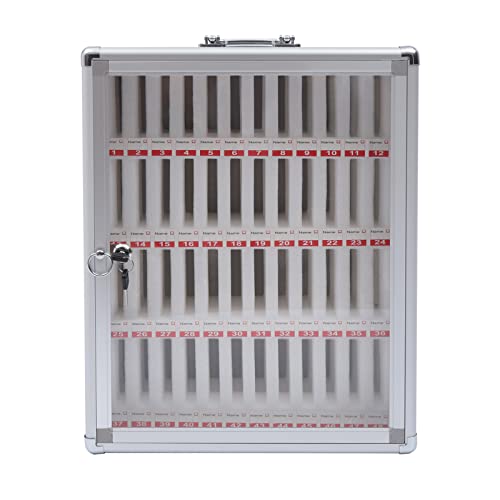 QUEWATSA Wall-Mounted Aluminum Alloy Cell Phones Storage Cabinet with a Locked?Cell Phone Pocket Chart Lock Box for Classroom Office Gym (48 Slots)