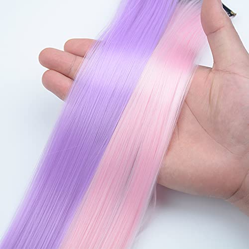 16Pcs Kids Purple Color Clip In Hair Extensions 20Inch Colored Party Clip On In Hairpieces Ombre Purple Synthetic Colorful Straight Multi-Colors Hair Streak For Girls(Light Pink+Light Purple) #TOP3