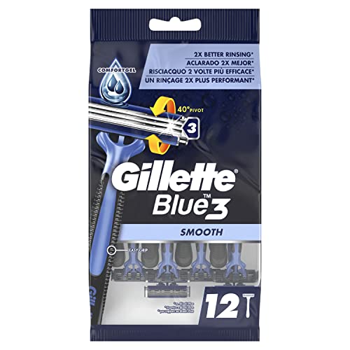 Gillette Blue 3 Smooth Rasoirs Jetables Homme, Pack de 12 Rasoirs [OFFICIEL]