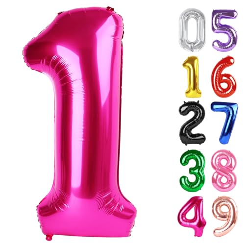 Image of Hot Pink Number 1 Balloon 40 Inch, 1st Birthday Balloon First Birthday Decorations, Shiny Hot Pink Party Supplies