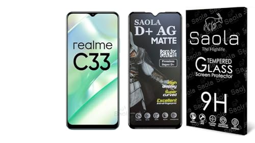 Image of Saola D+ Matte Tempered Glass With 18H Hardness For Realme C33 (2023)Smartphone (Pack Of 1) With Free Installation Kit. Full Screen Coverage - 6.5 Inch