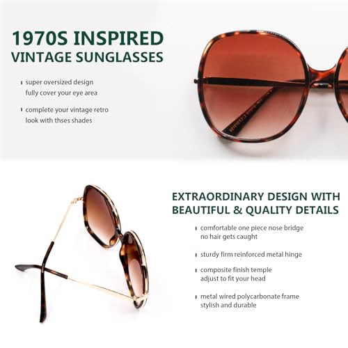 Image of Freckles Mark 70s Super Oversize Square Sunglasses for Women Vintage Rectangular Plastic Frame