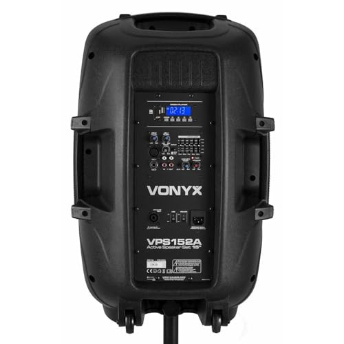 Vonyx VPS152A Altavoces autoamplificados Pack de 2 Altavoces Activo/Pasivo Bluetooth portátiles de 1000W, 15 Pulgadas, micrófono con Cable, Control Remoto, Trípodes, Reproductor MP3 con USB/SD, Leds - imagen 4