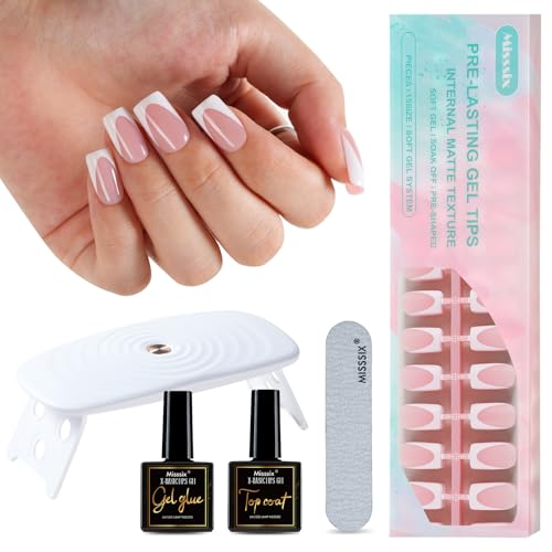 Misssix Deep French Tip Press On Nails 160Pcs French Gel Nail Tips Short Square Soft Gel Fake Nails X-BASIC Tips Starter Kit for Nail Art DIY 16 Sizes