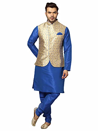 Image of Uri and MacKenzie Men's Silk Blend Kurta Churidar Pyjama with Stylish Nehru Jacket