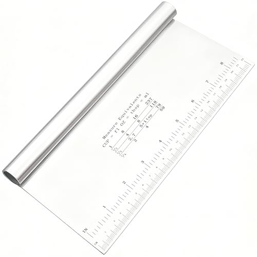 IBOPUXIU Raspador de Masa de Acero Inoxidable, Rasqueta Cocina Grande con Escala de Medición, Espátula para Pasteles, Tartas, Pizzas, Masa, Utensilios para Hornear (22 * 12 cm)