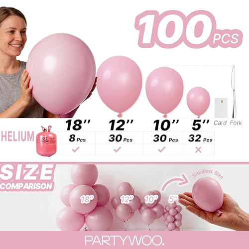 Image of PartyWoo Mauve Balloons 100pcs Different Sizes of 18 12 10 5 Inch Dusty Pink Rose Boho Netural Balloon Arch Kit Garland for Baby Shower Bridal Shower Wedding Girl Birthday Party Decorations Pink-F30