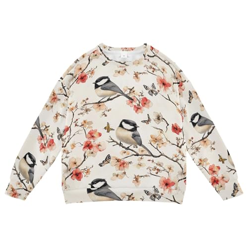 JUNZAN Aesthetic Black-capped Chickadee Birds Big Boys Hooded Sweatshirt Crewneck Sweatshirts for Boys Sports 4T