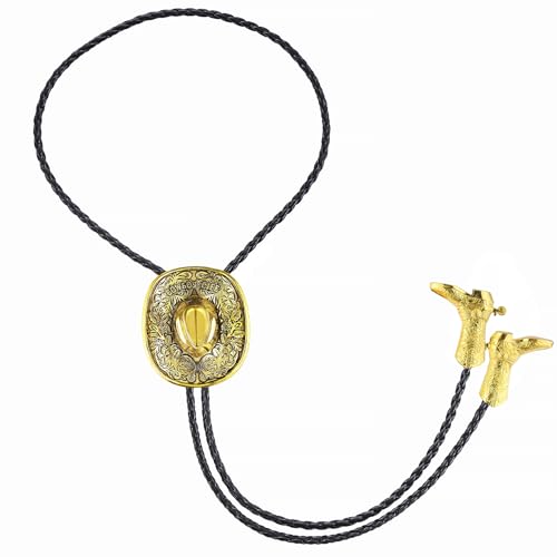 Image of GelConnie Bolo Ties for Men Women Western Cowboy Tie Mens Western Necklace Leather Necktie Gold Bolero Tie Cowboy Necklace
