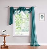 LinenZone Teal Window Scarf Valance in 216 Inch Size. Use Window Scarves as Canopy Bed or Backdrop Curtains, Curtain Scarf, or Sheer Fabric for Draping. (Amazing 55 x 216, Teal)