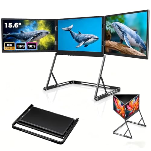Image of Triple Display Monitor 3 Screen Monitor for Laptop 60Hz 300nit 360 Rotation Compatible with Windows /Mac for Office