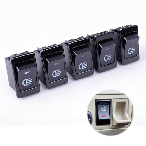 Pack De 5 Interrupteurs À Bascule 12VDC/35A Avec LED - Interrupteur Universel Pour Voiture Et Moto, Commutateur ON/OFF Pour Éclairage De Brume (Couleurs : Bleu, Jaune, Vert, Rouge, Blanc)