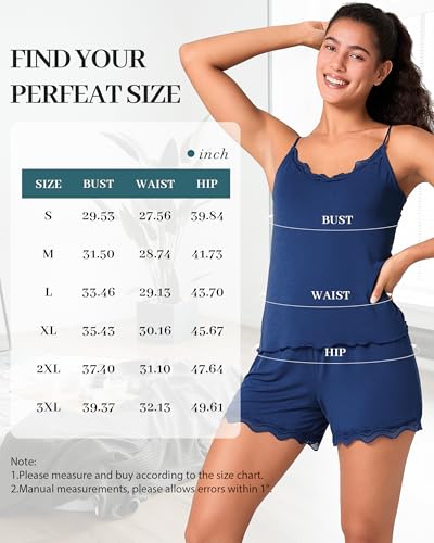Image of BAMBOO COOL Women's Pajama Sets Lace Trim PJ Set with Shorts Sexy Ruffles Sleepwear for Women