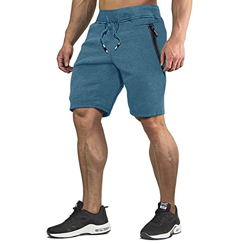 Image of CRYSULLY Men's Cotton Joggers Casual Workout Shorts Running Shorts with Zipper Pockets 1703