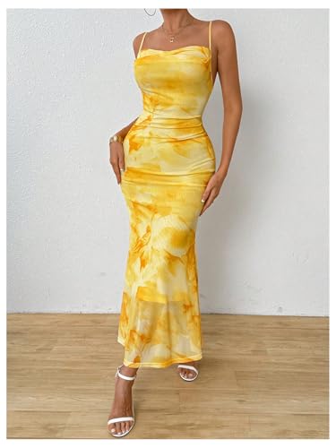 Milumia Women's Summer Floral Maxi Cami Dress Spaghetti Strap Mesh Cowl Neck Cocktail Party Bodycon Long Dresses2