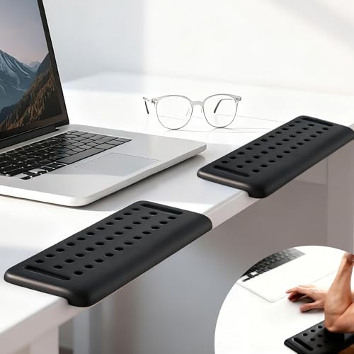 2 Piezas Reposamuñecas y Codos con Soporte de Escritorio en L, Soporte de Muñeca de Espuma Viscoelástica,Almohadilla Ergonómica para Soporte de Muñeca, para Oficina, Gaming   Negro