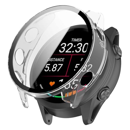For Garmin Forerunner 570 47mm �p �P�[�X YAJOJO �ی� �K���X�t�B���� ��̌^ �J�o�[ �X�}�[�g�E�H�b�` 3D�Ȗʋ����t�B���� �����G�b�W�^�b�` �h�C�菝 �h�Ռ� �����h�~ �S�ʕی� ���E�ȒP �y�N���A�z