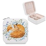 Small Jewelry Box, Travel Mini Display for Rings Earrings for Girls Women, Sleeping Fox in Hand...