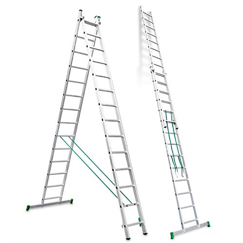 Escalera de Aluminio de 14 Peldaños | Escalera Profesional de Uso Doméstico | 287x90x12 cm | Base Estabilizadora| Peldaños Antideslizantes | Máxima seguridad| Fácil Transporte | Escalibur Cover