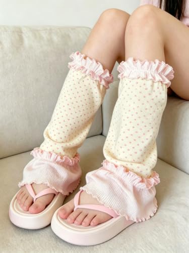 Image of YELAIVP Women Ruffle Leg Warmers Polka Dot Socks For Summer Outfits Beach Vacation