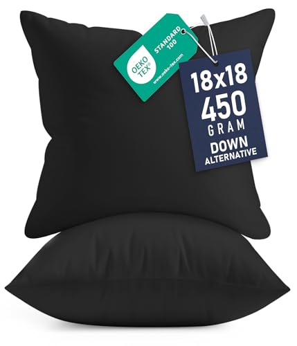 Utopia Bedding Throw Pillows Insert (Pack of 2, Black) – 18 x 18 Inches Bed and Couch Pillows – Indoor Decorative Pillow