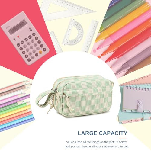 Image of Bluboon Big Capacity Pencil Case Pencil Pouch Pen Case School Supplies Cute Pencil Box Pencil Bag for Teen Girls Boys Women Man (Green White Checkered)