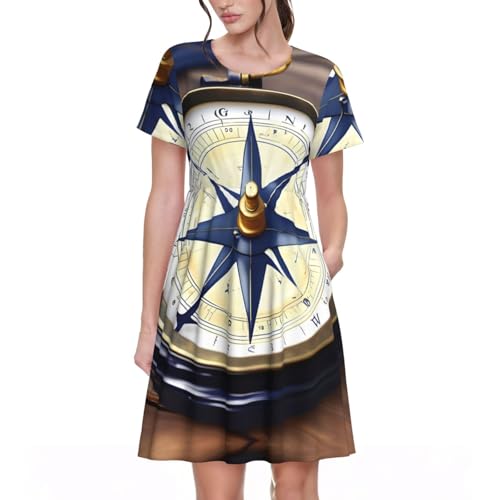 Robe de plage fluide imprimé voile bateau manches courtes col rond coupe Aline été 2025