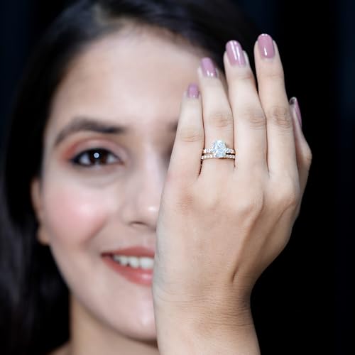 Certified 7X9mm Moissanite Oval Bridal Ring Set, D-Vs1 Quality, Designer Engagement Ring with Wedding Band - With Jewelry Box4