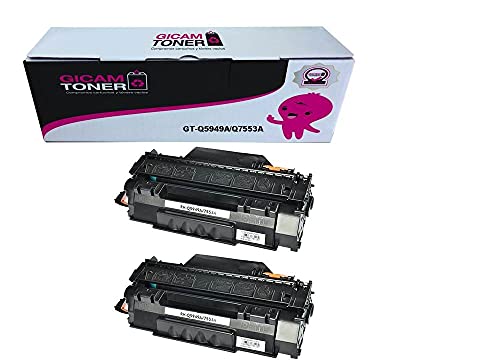 GICAM Toner Q5949A/Q7553A (X2) unid de Tóner Compatible con HP Q5949A/7553A Alto Rendimiento Válido para Impresoras: LaserJet 1160 1320 3390 3392 M 2727NFS P 2010 P 2014 P 2015 P 2015D P 2015N