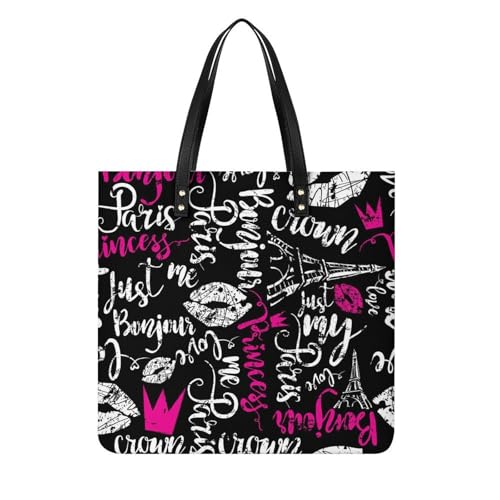 Sac à bandoulière grand format 39x39cm : Sac à main shopper imprimé lèvres Paris