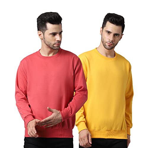 Image of Mack Jonney Fleece Round Neck Solid Sweatshirt for Men (Pack of 2)-SW RRN PNK Sky 02-P