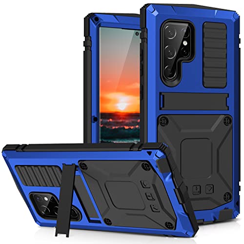 Samsung S22 Plus 5G Metal case with Kickstand Screen Protector Case Sturdy Military Armor Durable Full Body Heavy Duty Shockproof Drop Tested Outdoor case for Samsung S22 Plus (Black)