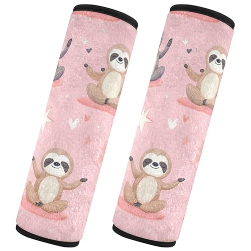 Seat Belt Covers 2 Pack Cute Sloths Car Seat Strap Covers Super Soft Doing Yoga Pink Heart Car Seat Neck Cover for Boys Girls Adults Babies M
