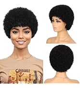 Fereowth Afro Perücke Kurze Echthaar Perücken Afro Kurz lockig Perücke Damen Natürliche Perücke E...