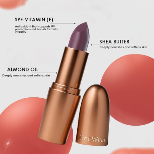 Image of One Wish Creamy Matte Lipstick Long Lasting for Women - Wined Up Shade 09 | Full Coverage | Creamy Formula | No Flaky Lips | No Dryness| High-Pigment |SPF | Vitamin E, Almond Oil & Shea Butter for Moisturising Lip | 8 Hrs Lasting | Smooth Finish | 3.8 gm